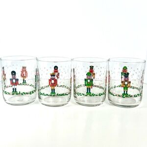 Vintage Set 4 1980's Libby Nutcracker Double Old-fashion Holiday Christmas MINT